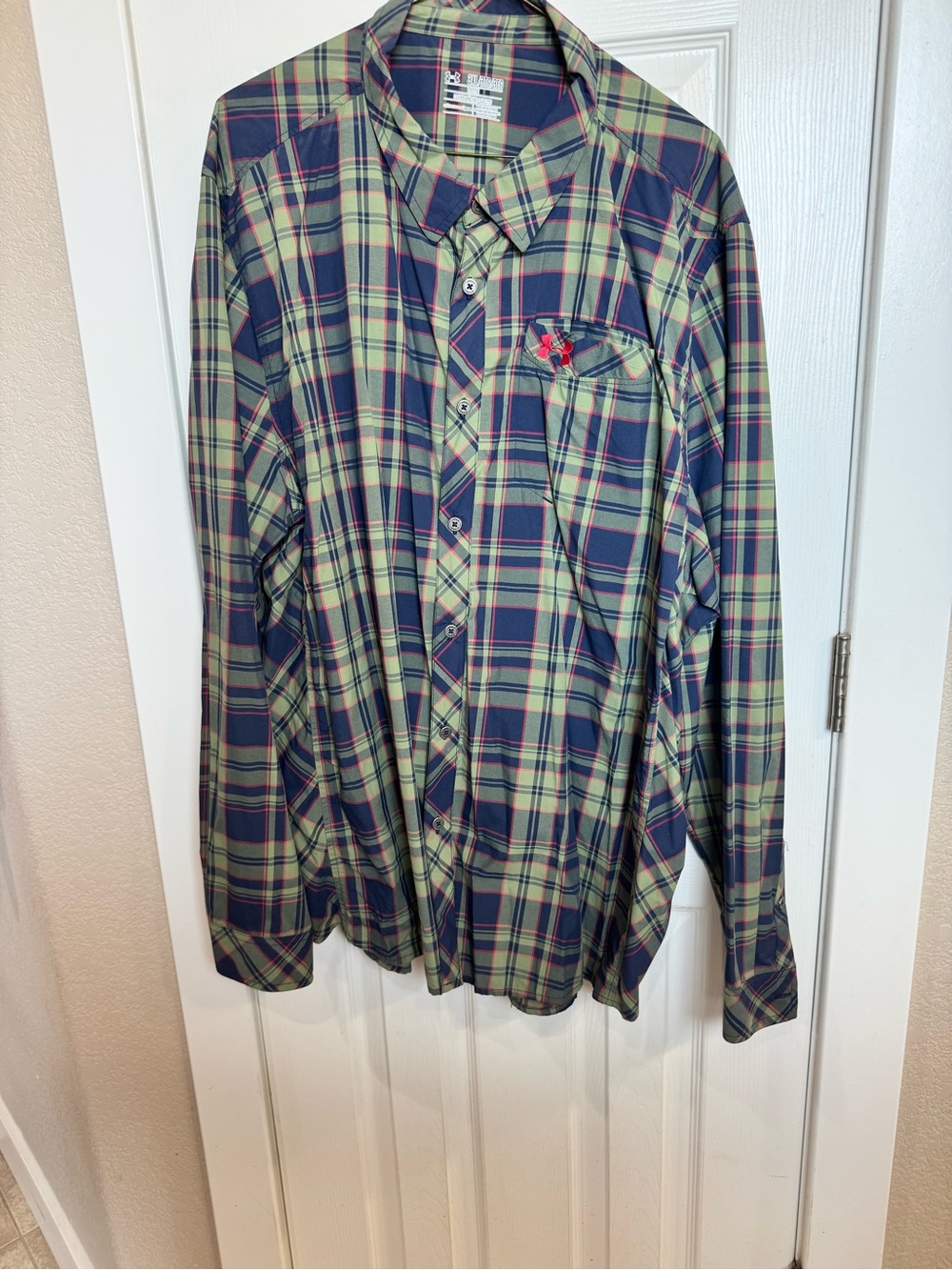 Under Armour Men's Plaid Button-Up Shirt in Navy and Olive